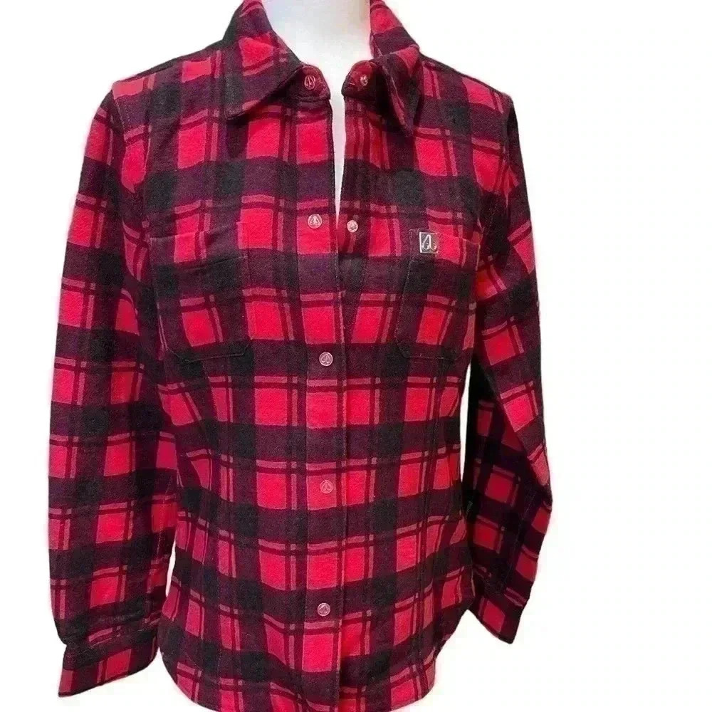 Moose Knuckles Rocker Jenny Flannel Shirt Red Plaid Shacket Size M